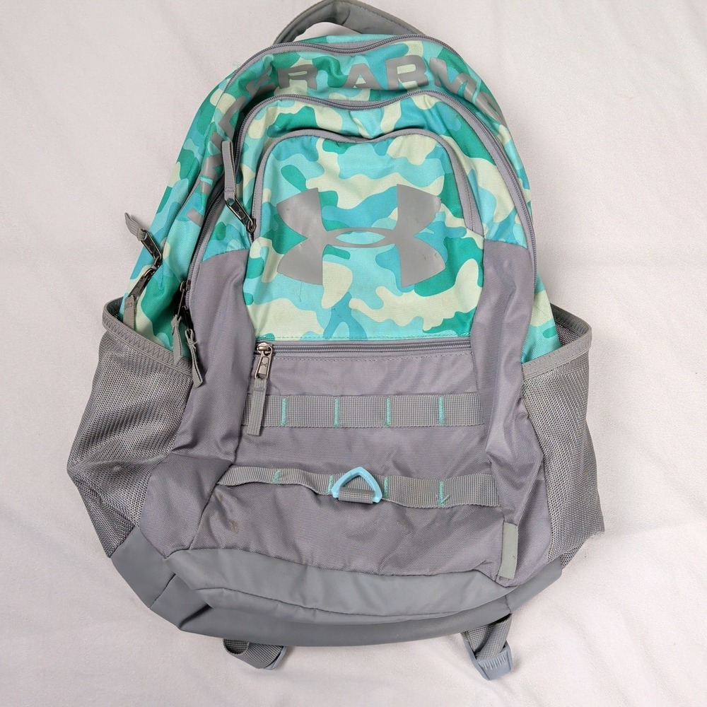 Under Armour Storm Camo Backpack Teal Green Grey 1300296 HeatGear Straps